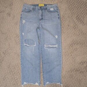 Circus by Sam Edelman Women 31 High Rise Relaxed Straight Jeans Distressed Hem